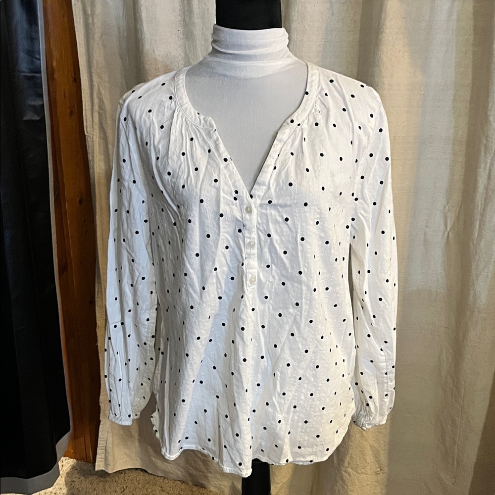 Old Navy White Blouse with Black Dots